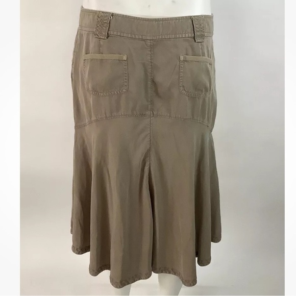 AX Armani Exchange Sz 10 Chambray Cargo Flare Skirt Brown Tencel Pleat Hem - Picture 4 of 5